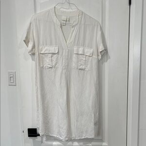 White linen blend dress H&M